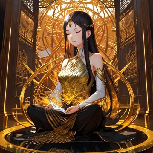 Meditating Woman Escapes Golden Cage: Digital Art
