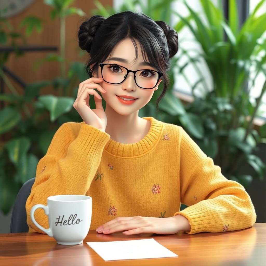 Woman with Glasses in Anime Style