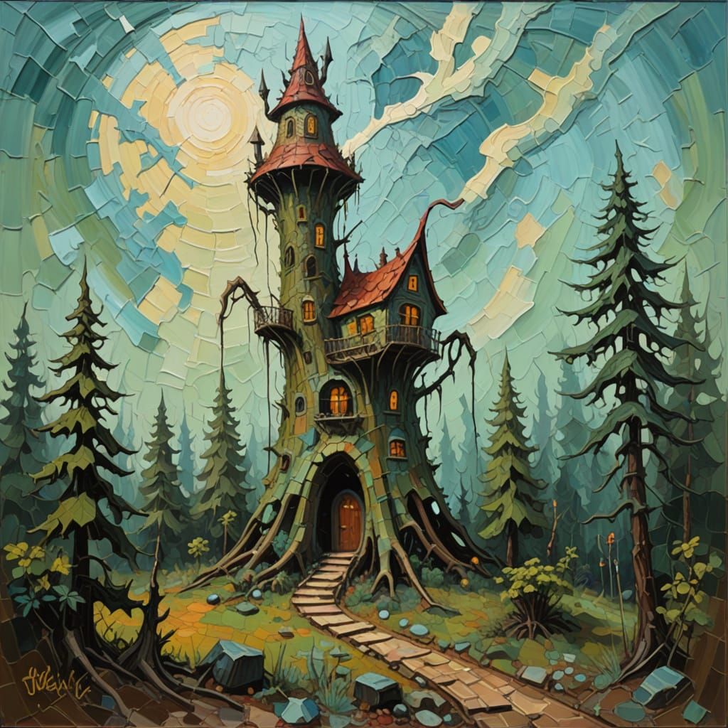 Whimsical Wizard Tower Walks as Impasto Painting