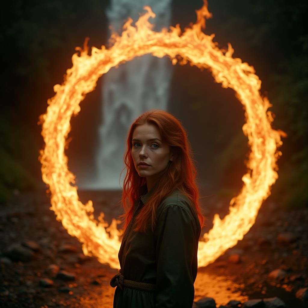 Ethereal Goddess Surrounded by Fiery Aura