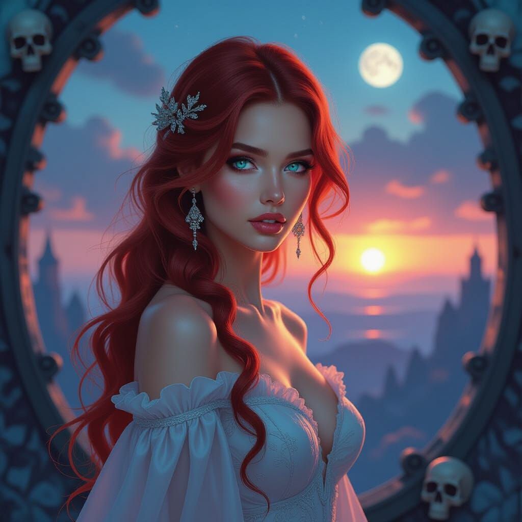 Celestial Woman with Red Hair and Turquoise Eyes