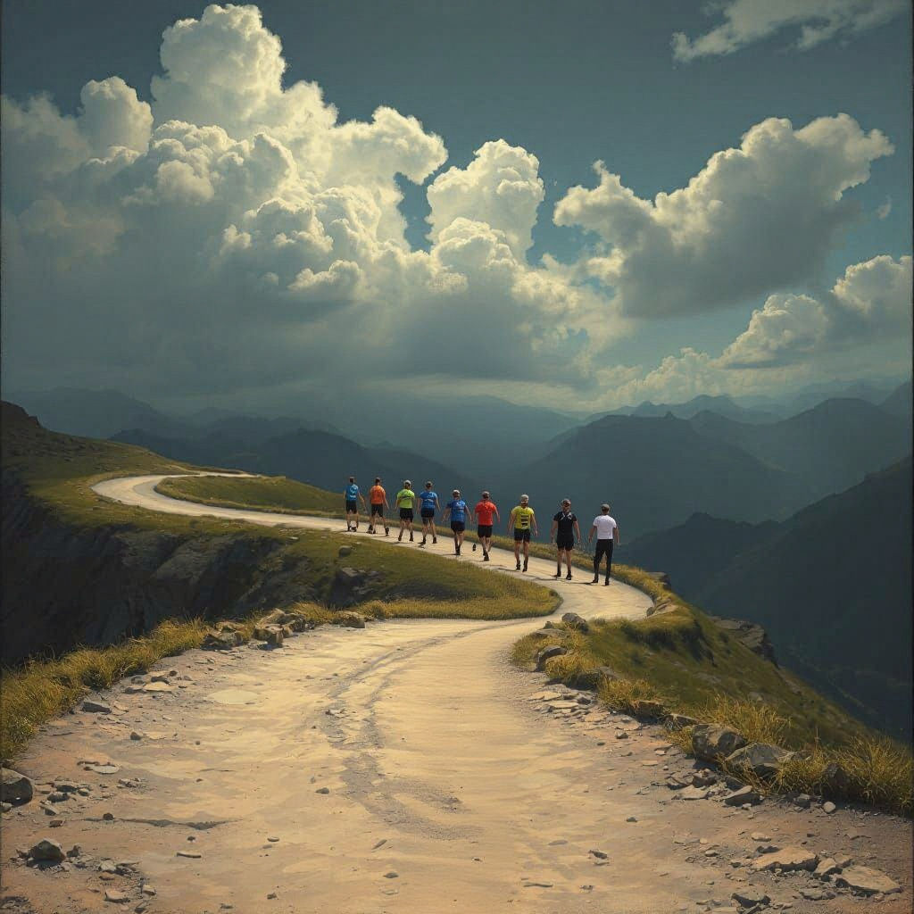 Girl Reaches to Sky on Mountain Path, Romantic Landscape