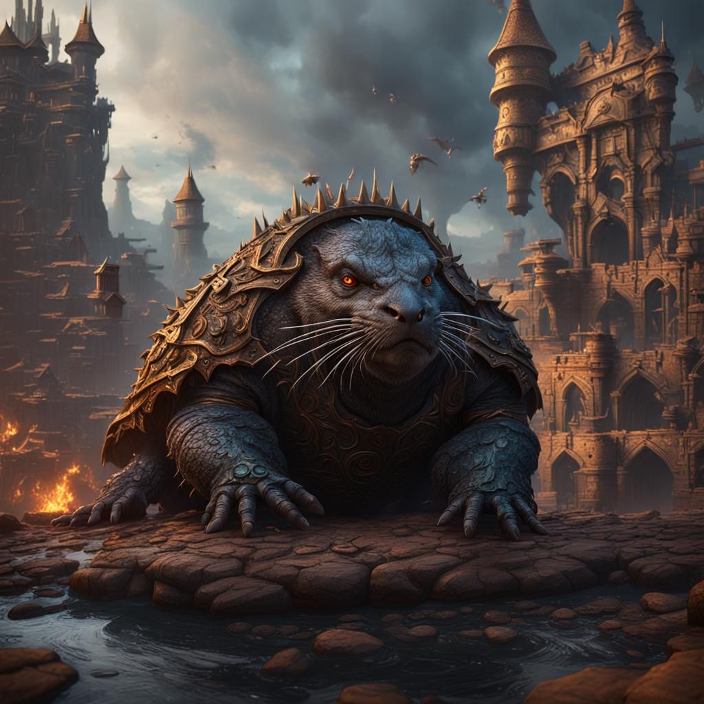 Fantastical Ironclad Mole: Detailed Matte Painting