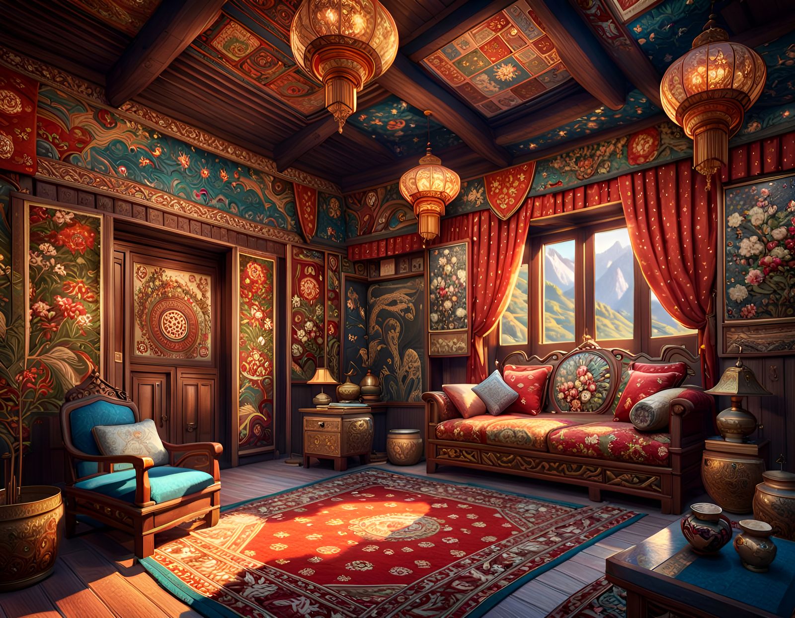 Intricate Tapestry Living Room in Kashmir House