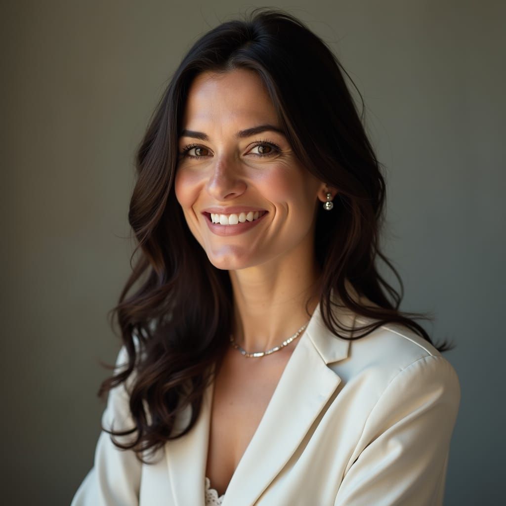 Sophisticated Greek Woman in Elegant Professional Attire