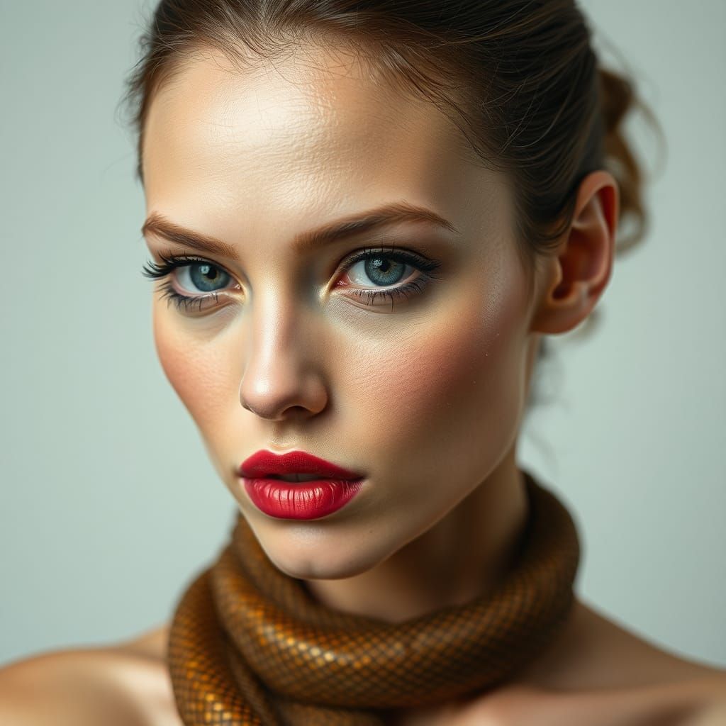 Beautiful Woman with Reptilian Skin Texture