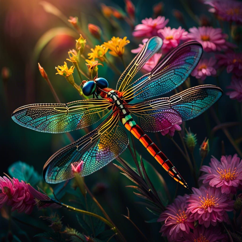 Dragonfly with Glittering Wings in Hyperrealistic Detail