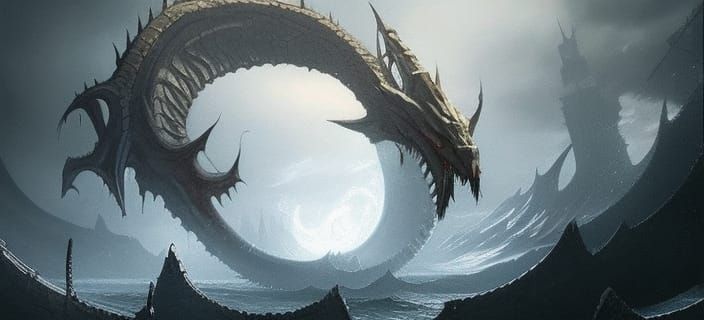 Epic World Serpent Jormungandr in Gothic Landscape