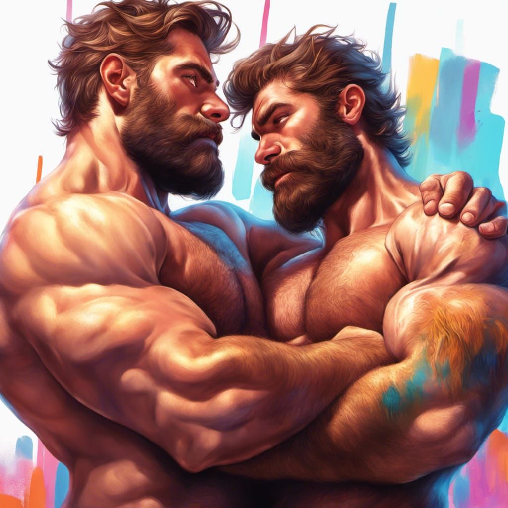 Burly Men Cuddling: Hyperrealistic Jockstrap Movie Night