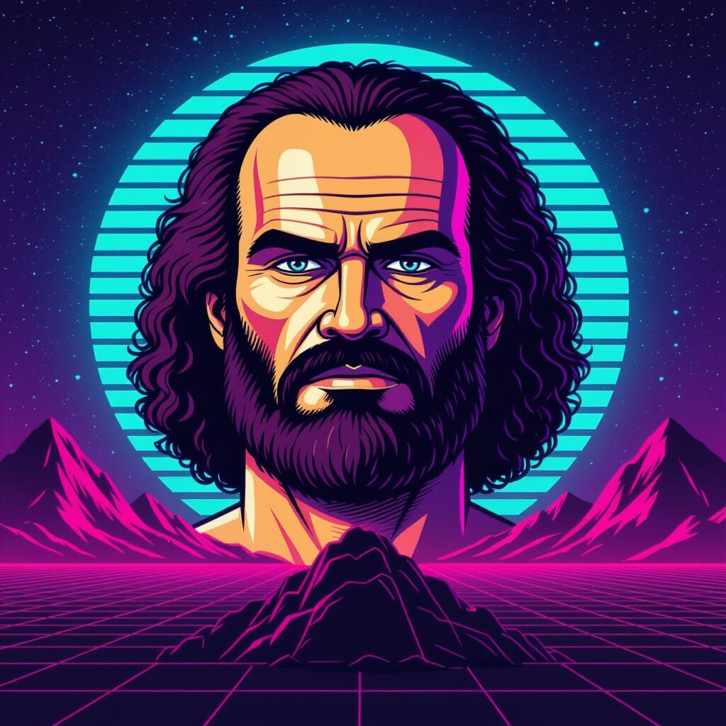 Vaporwave Zardoz Head Sculpture