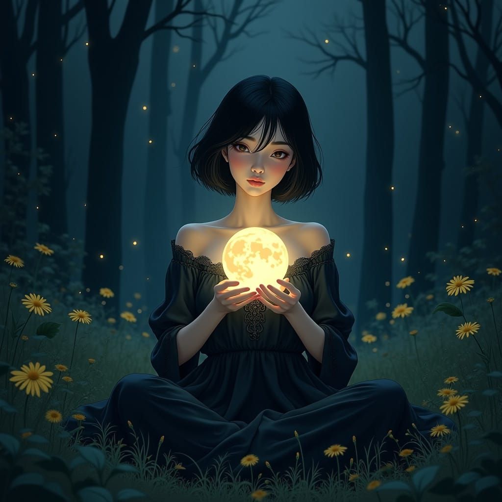 Mystical Moonlit Forest Goddess