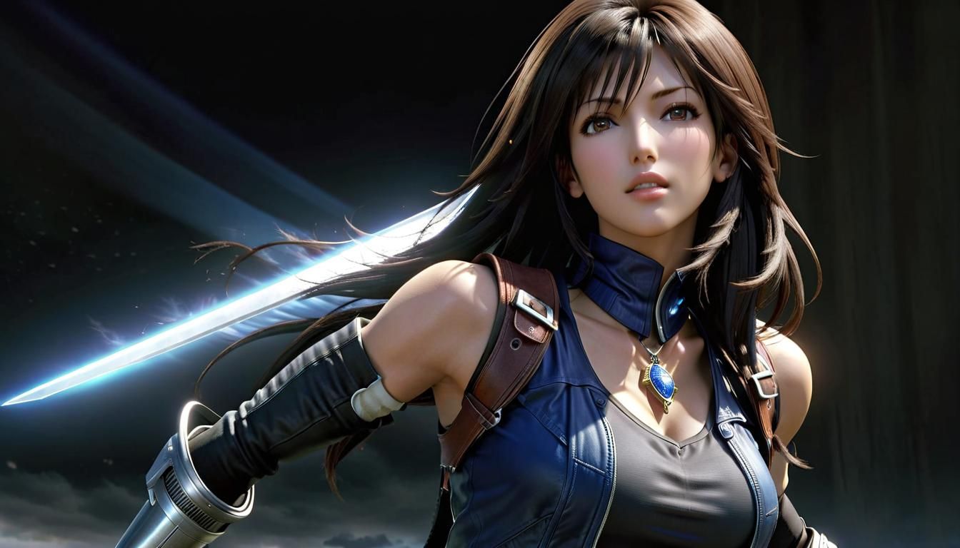 Intricate front close-up portrait of beautiful Rinoa Heartily from Final Fantasy VIII