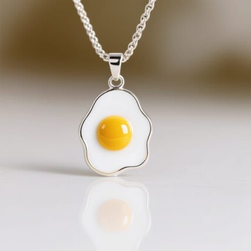 Silver white  and gold yolk fried egg pendant