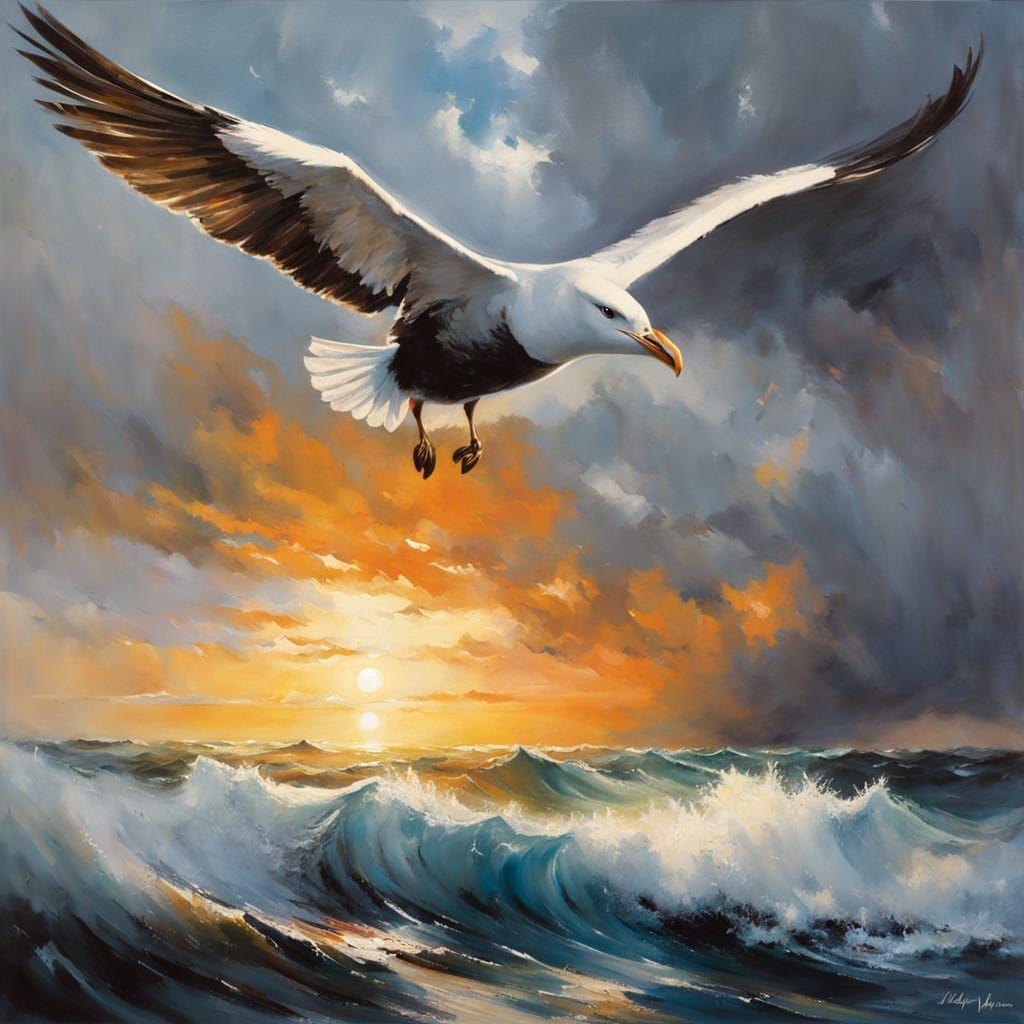 Albatross in Flight Above Turbulent Seas