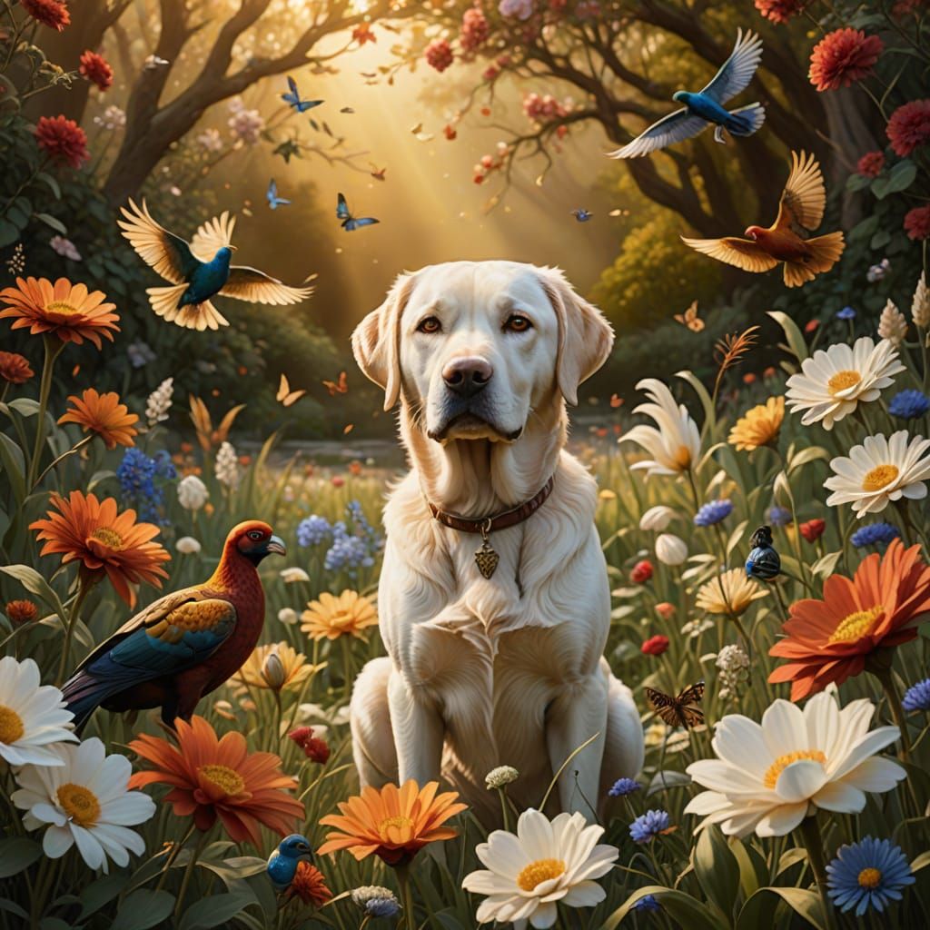 Labrador Retrievers in a Whimsical Floral Wonderland