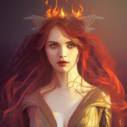Fiery Elf Girl Portrait in Hyperdetailed Digital Art