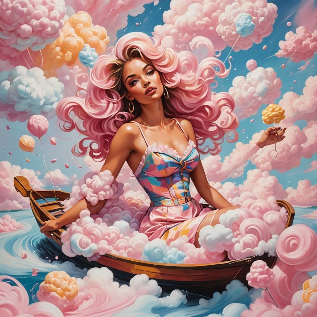 Cotton Candy River: A Gouache-Style Candyland Dream
