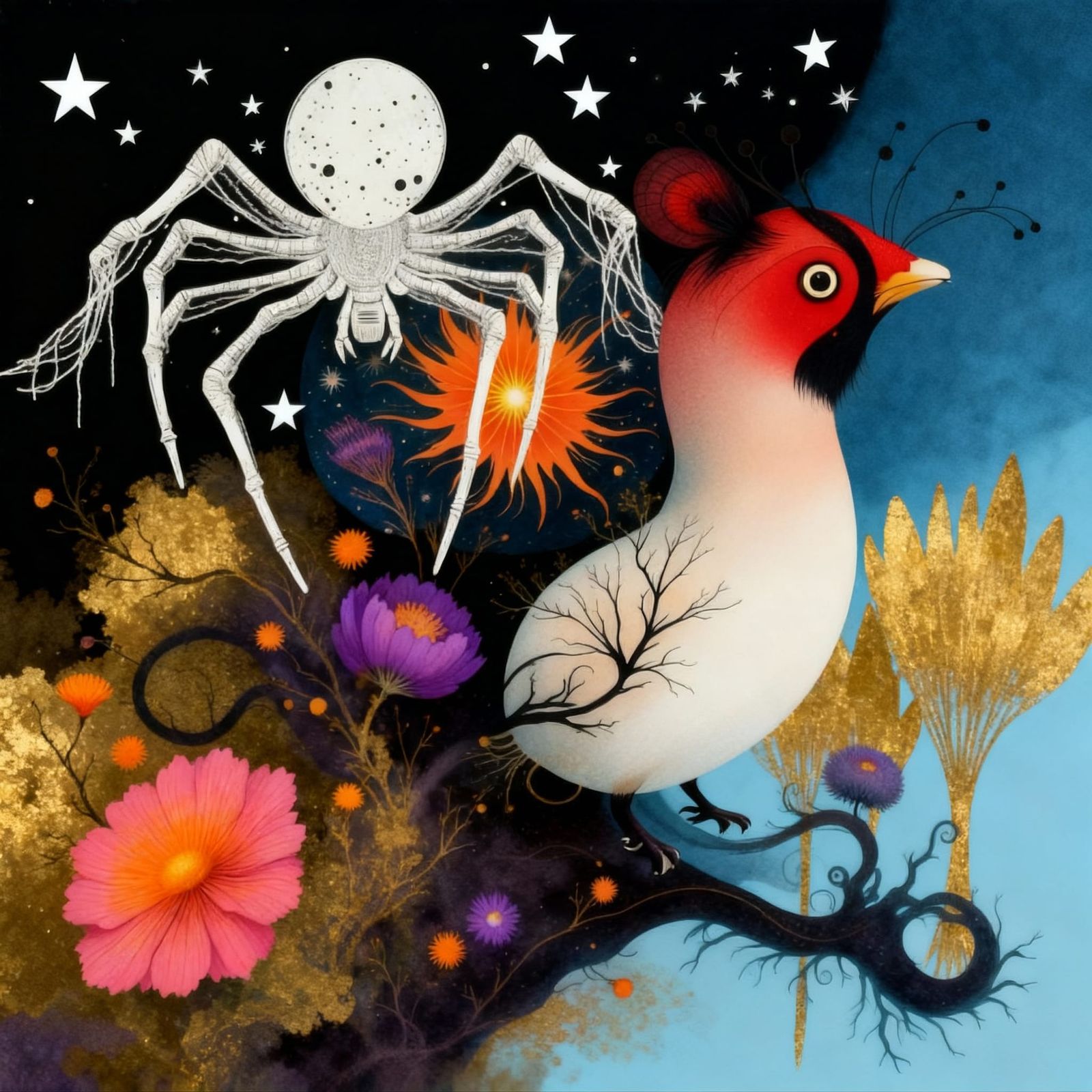 Giant Spider and Bird Encounter