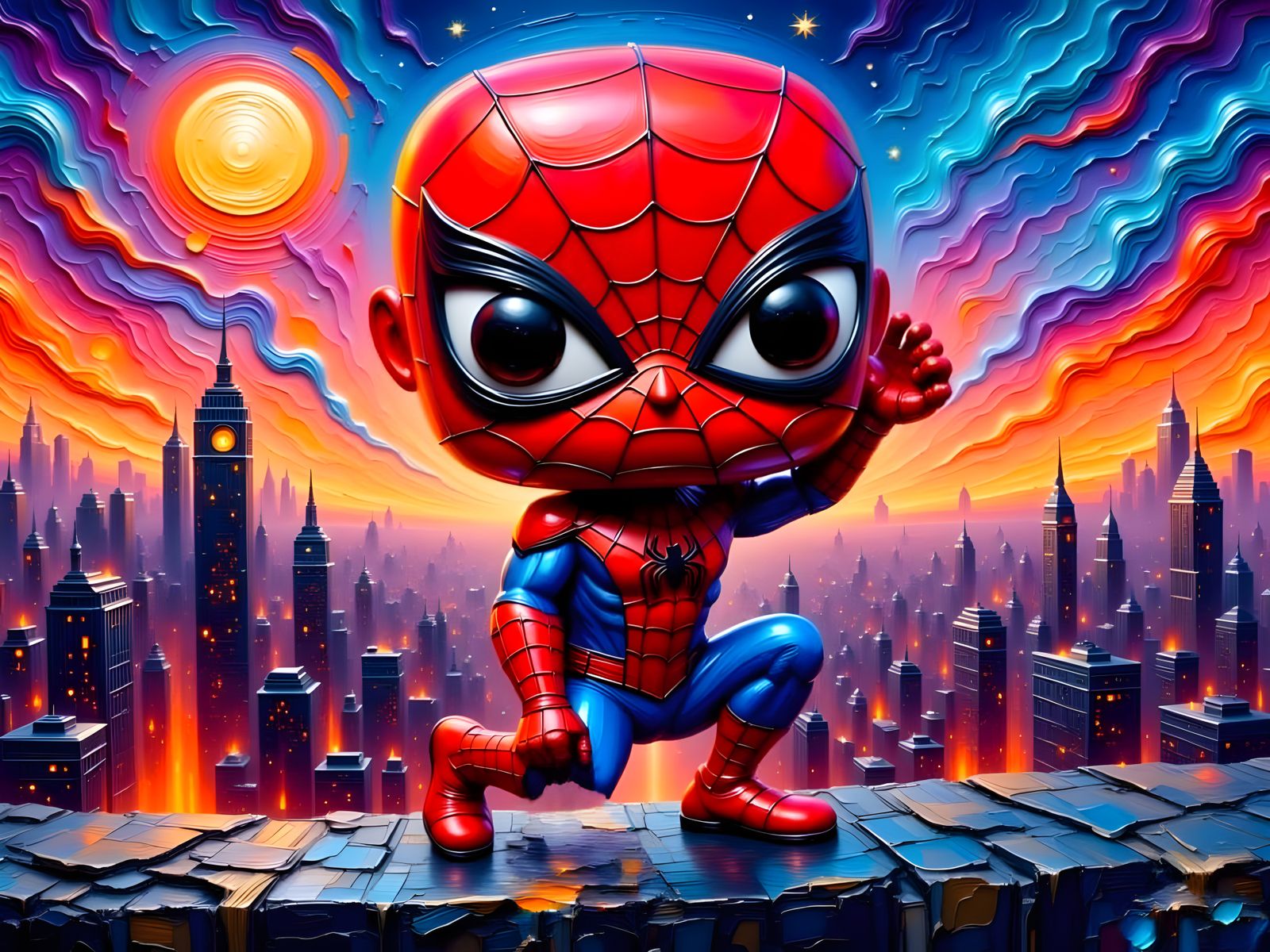 Vibrant Spiderman in Dynamic Funko Pop Style