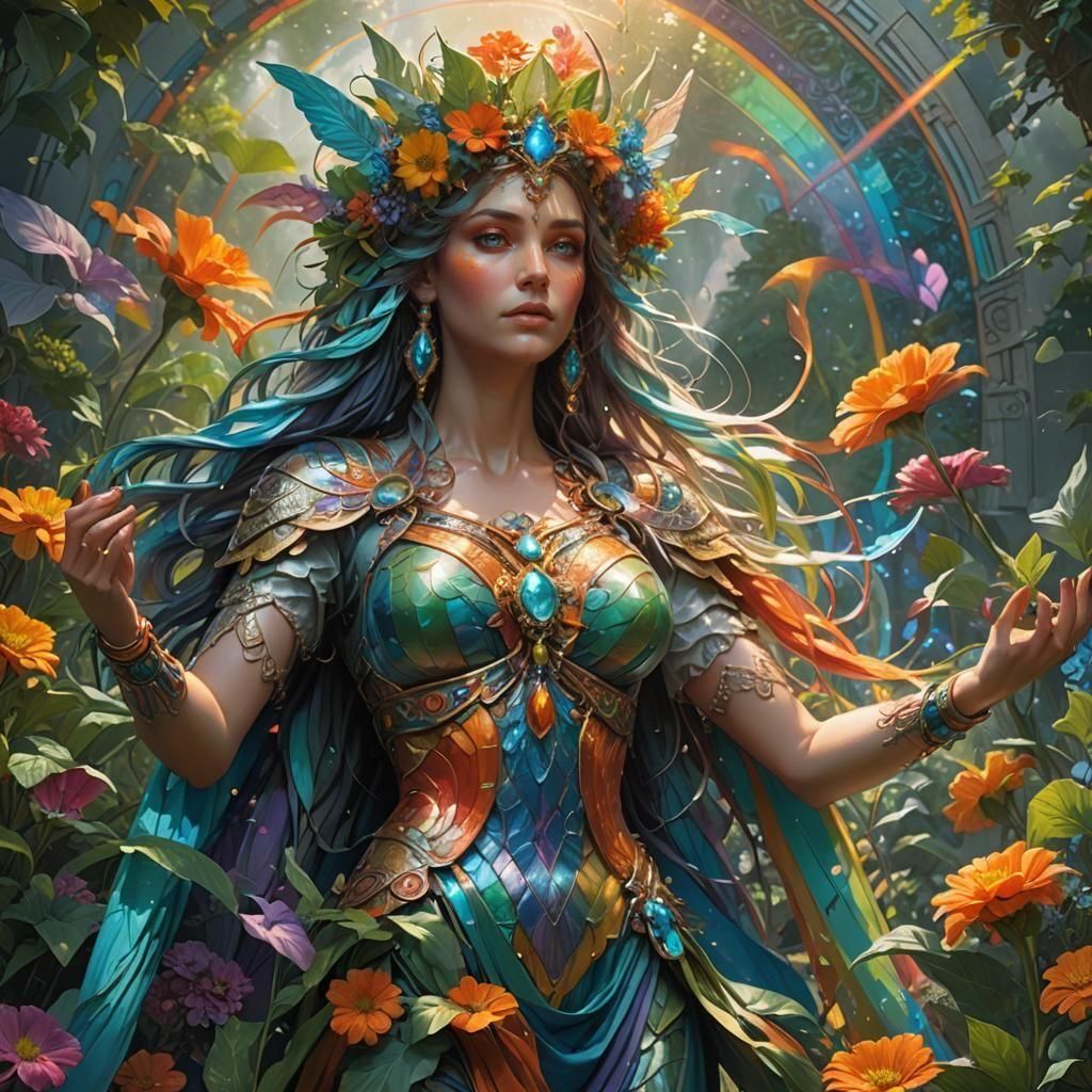 Rainbow Goddess Concept Art in Art Nouveau Style