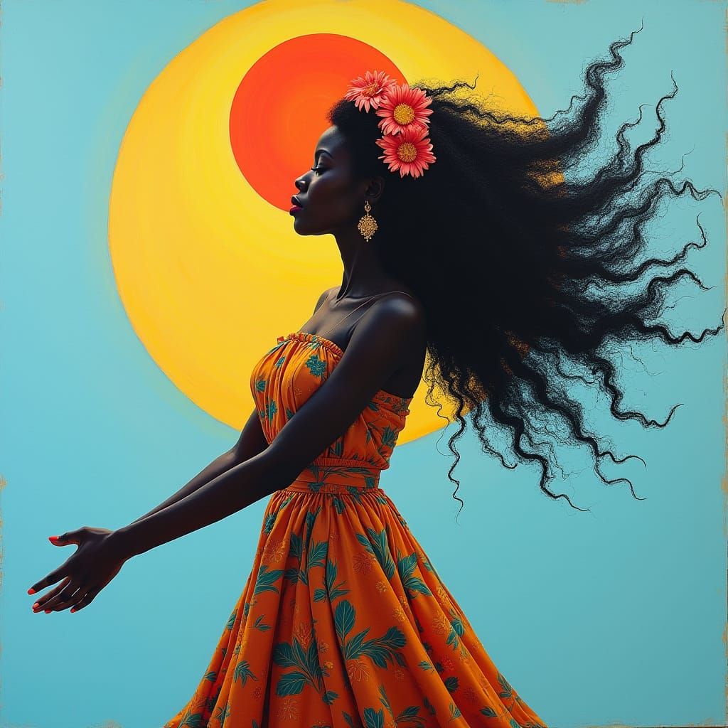 Black Woman in Senegal Dress: Caribbean Acrylic Art