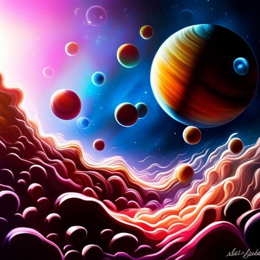 Colorful Bubbles in Space as Graffiti Art