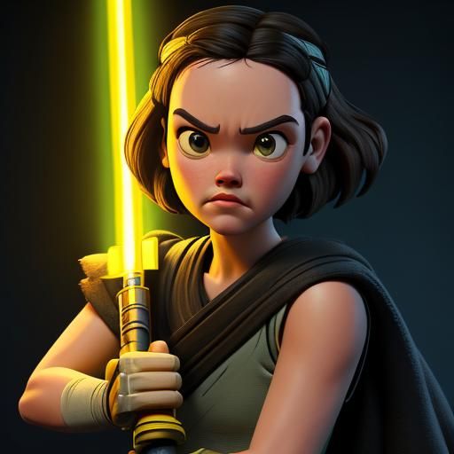 Pixar Style Rey Skywalker with Lightsaber