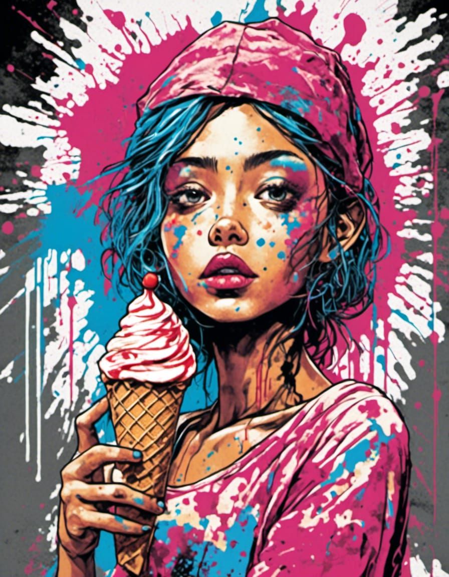 Woman with Ice Cream in Graffiti Style