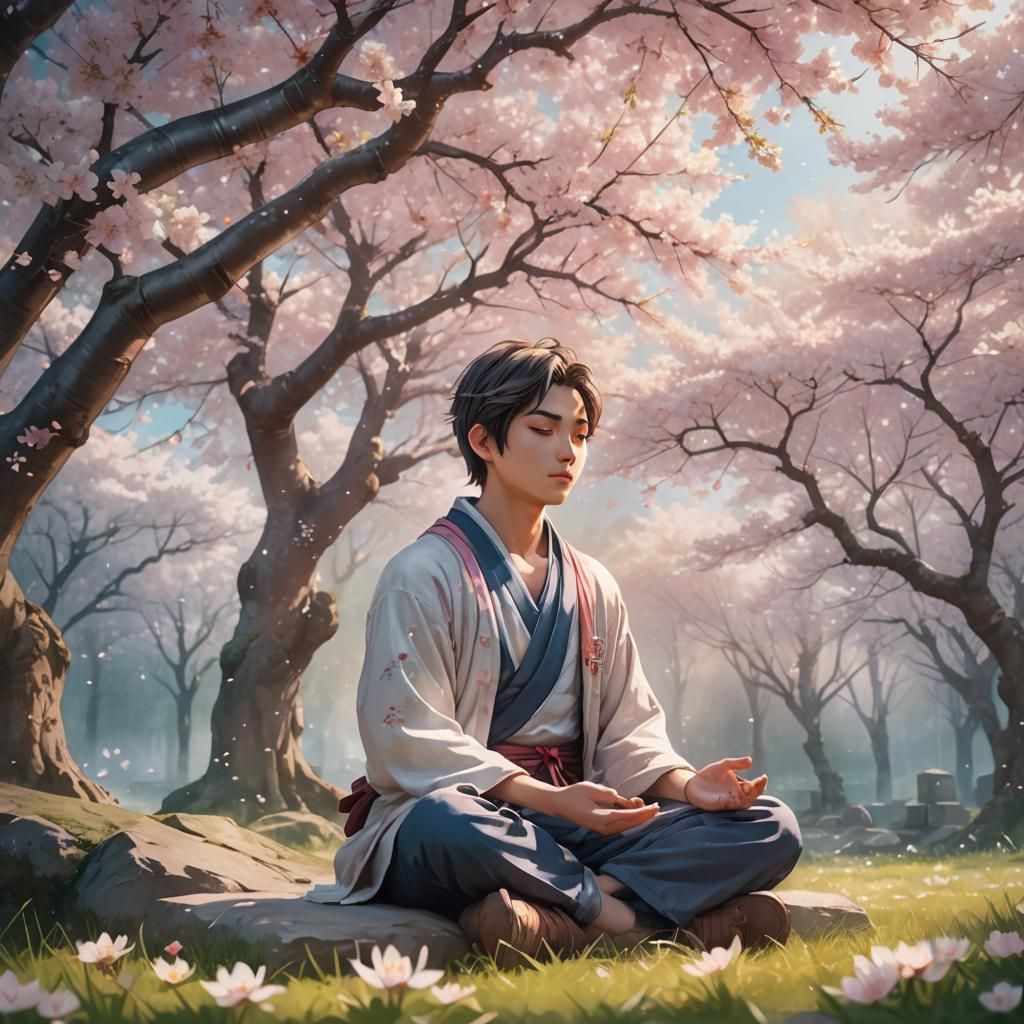 Meditative Anime Portrait in Watercolor Style