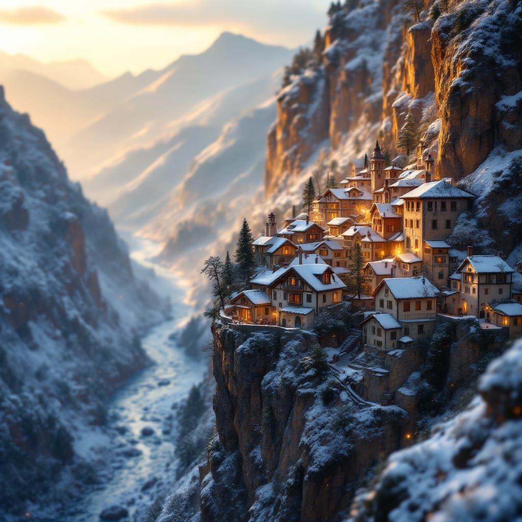 Miniature Catalan Village in Snowy Pyrenees