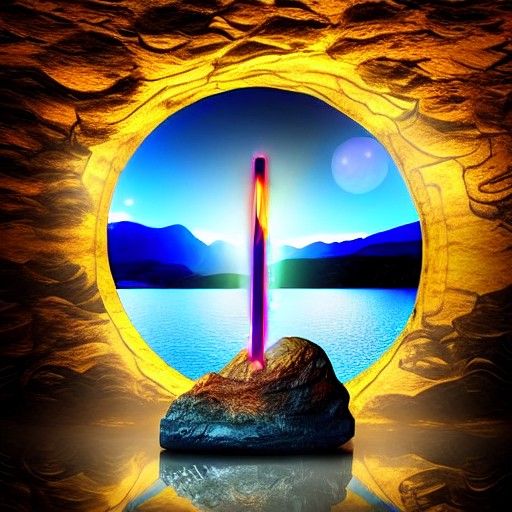 Glowing Sword in Blue Lake Fantasy Art