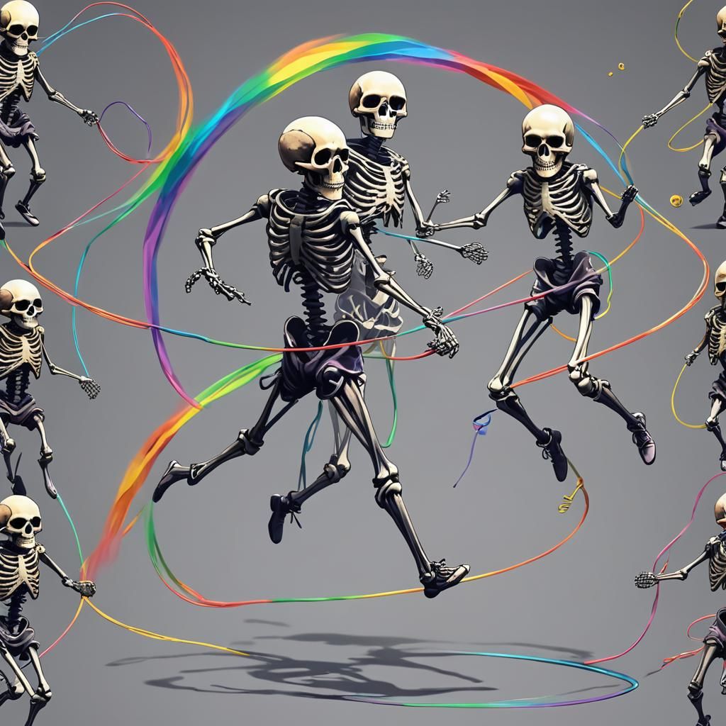 Skeletons Play Double Dutch with Rainbow: Anime Art