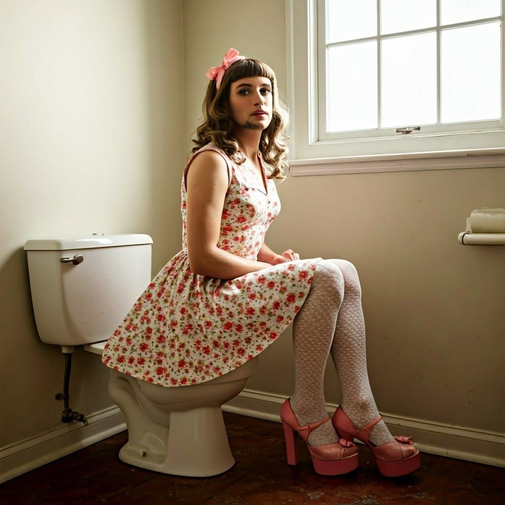 1950s Housewife in Flowery Sundress with a Twist