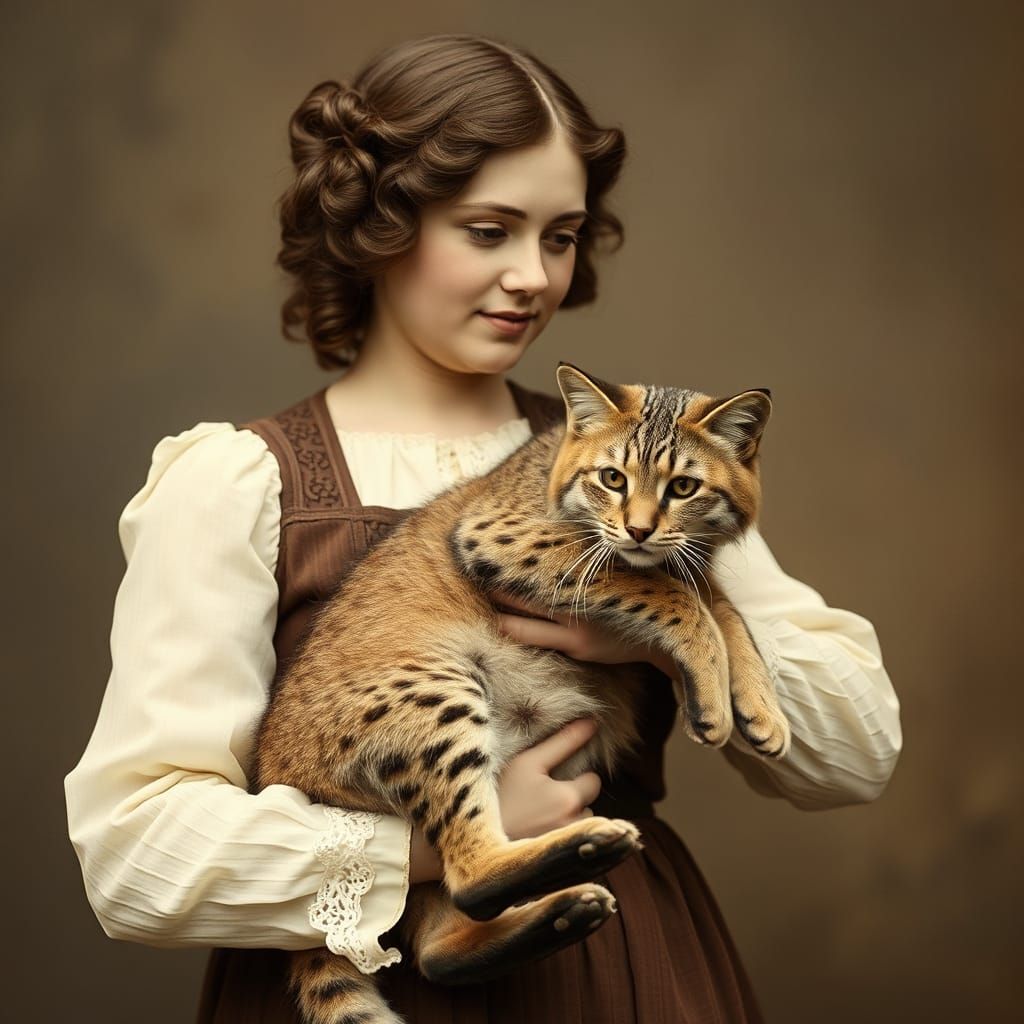 Edwardian Woman with Bobcat Portrait