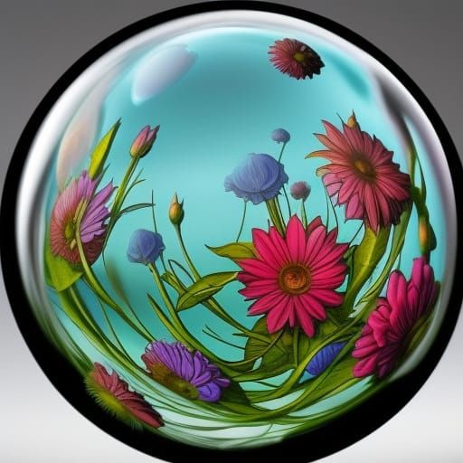 Glass Sphere with Flowers in Comic Book Style