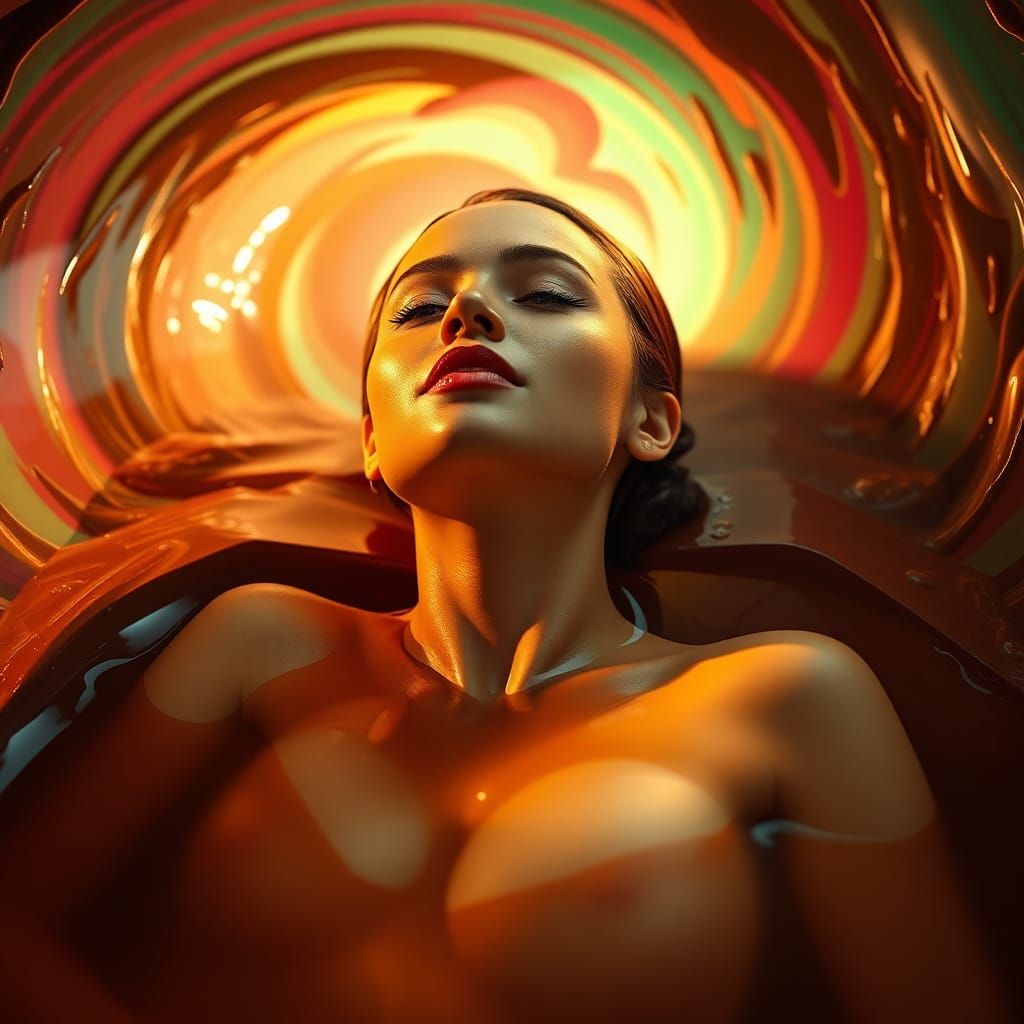 Woman in Chocolate Bath, Hyperrealistic 3D Render