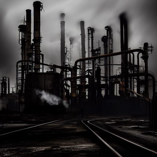 Moody Abandoned Industrial Landscape in Fauvist Style