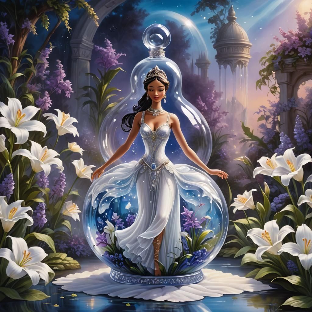 Genie Ballet Dancer in Crystal Bottle, Airbrush Art