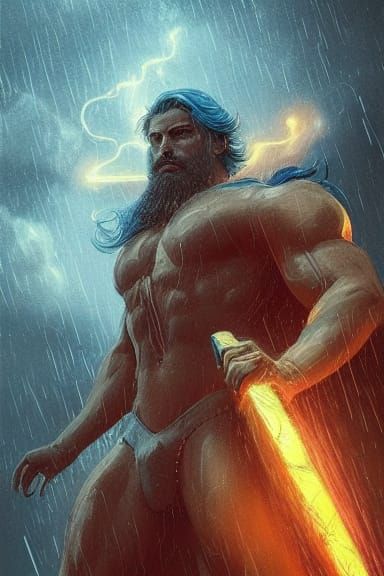 Thunder God in a Storm, Hyperdetailed Art