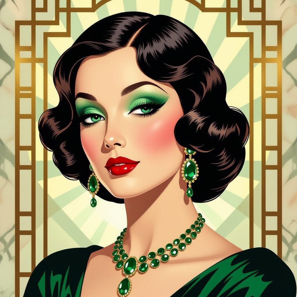 Art Deco Glamour Woman with Emeralds