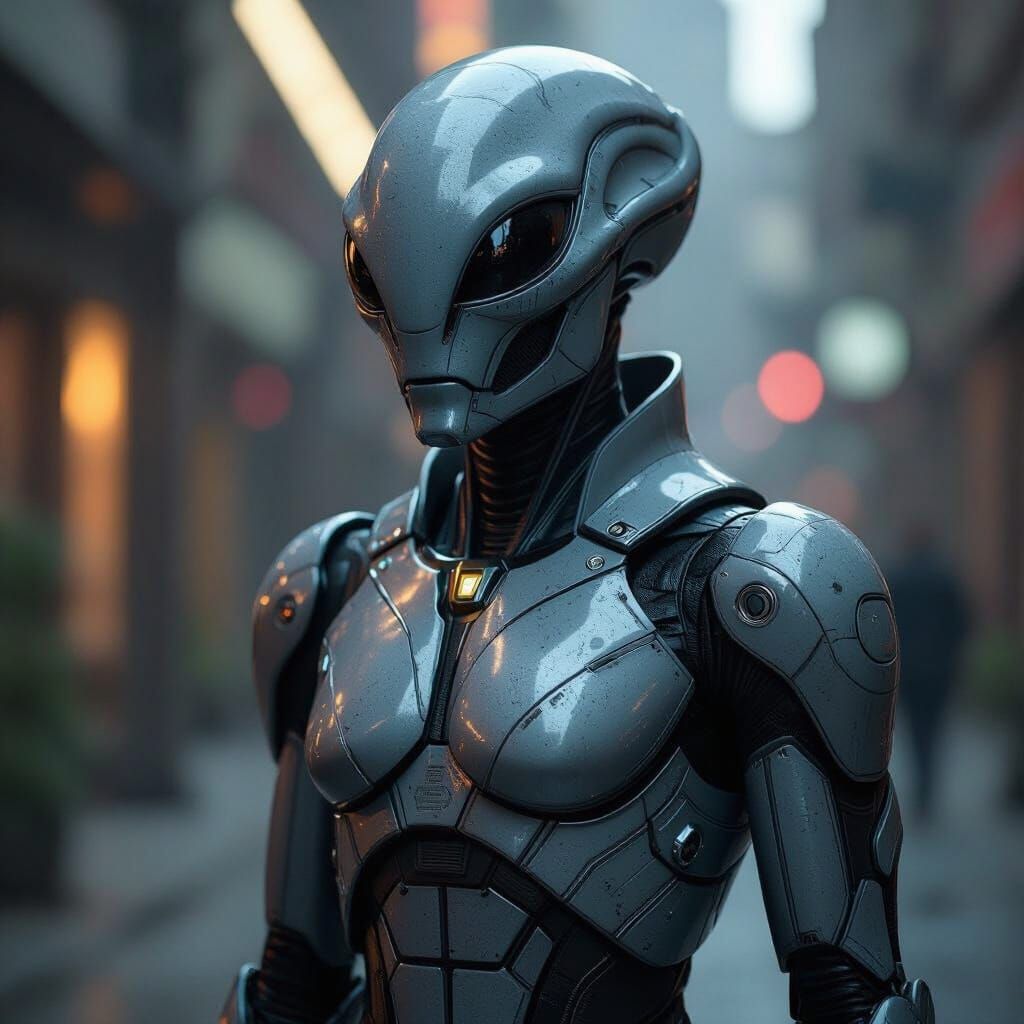 Realistic Chrome Alien in Dynamic Lighting