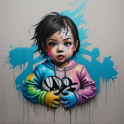 Cute Baby in Colorful Graffiti Street Art