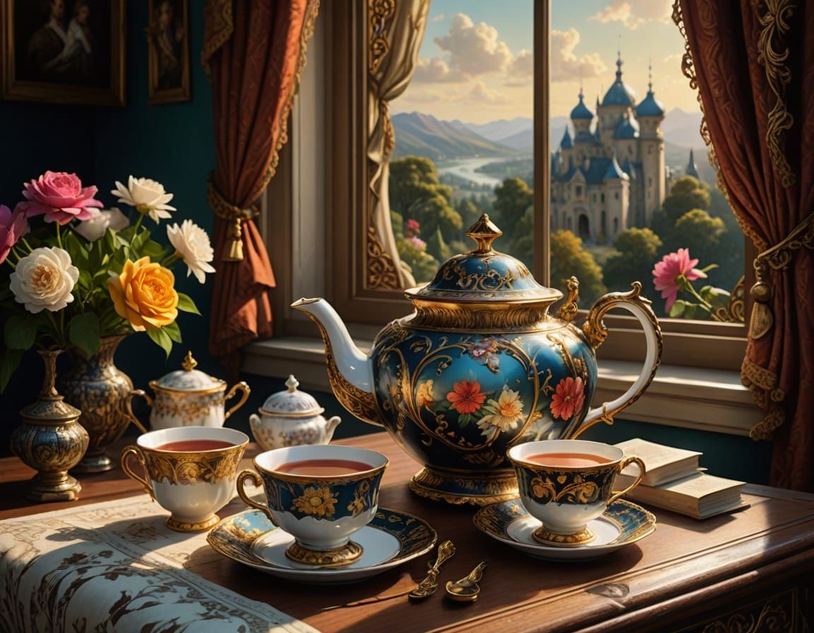 Retro-Futuristic Victorian Teapot Illustration