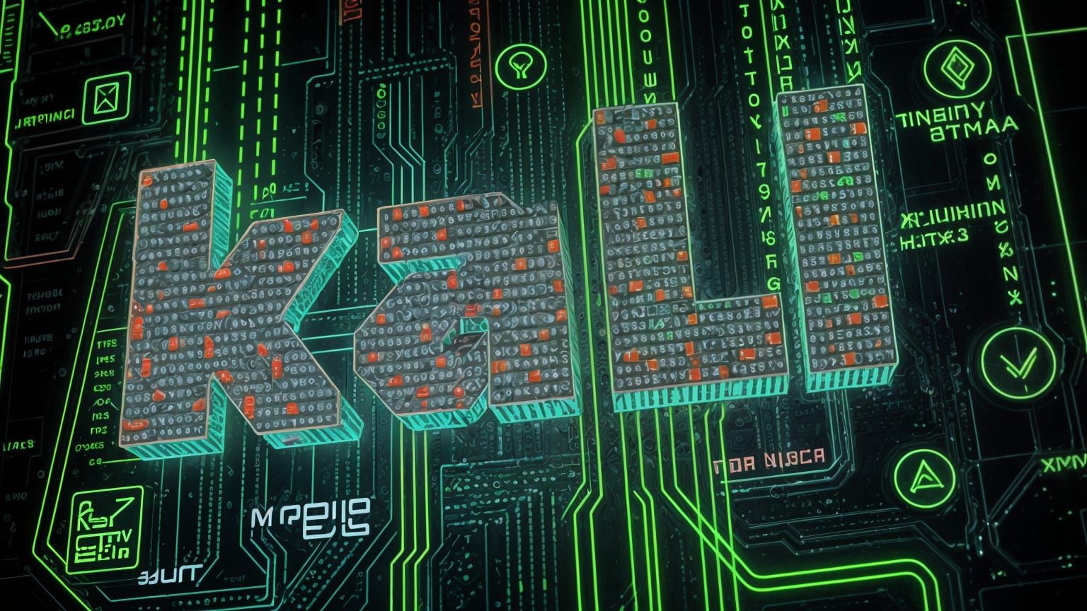 Futuristic Kali Linux Logo in Neon Matrix Style