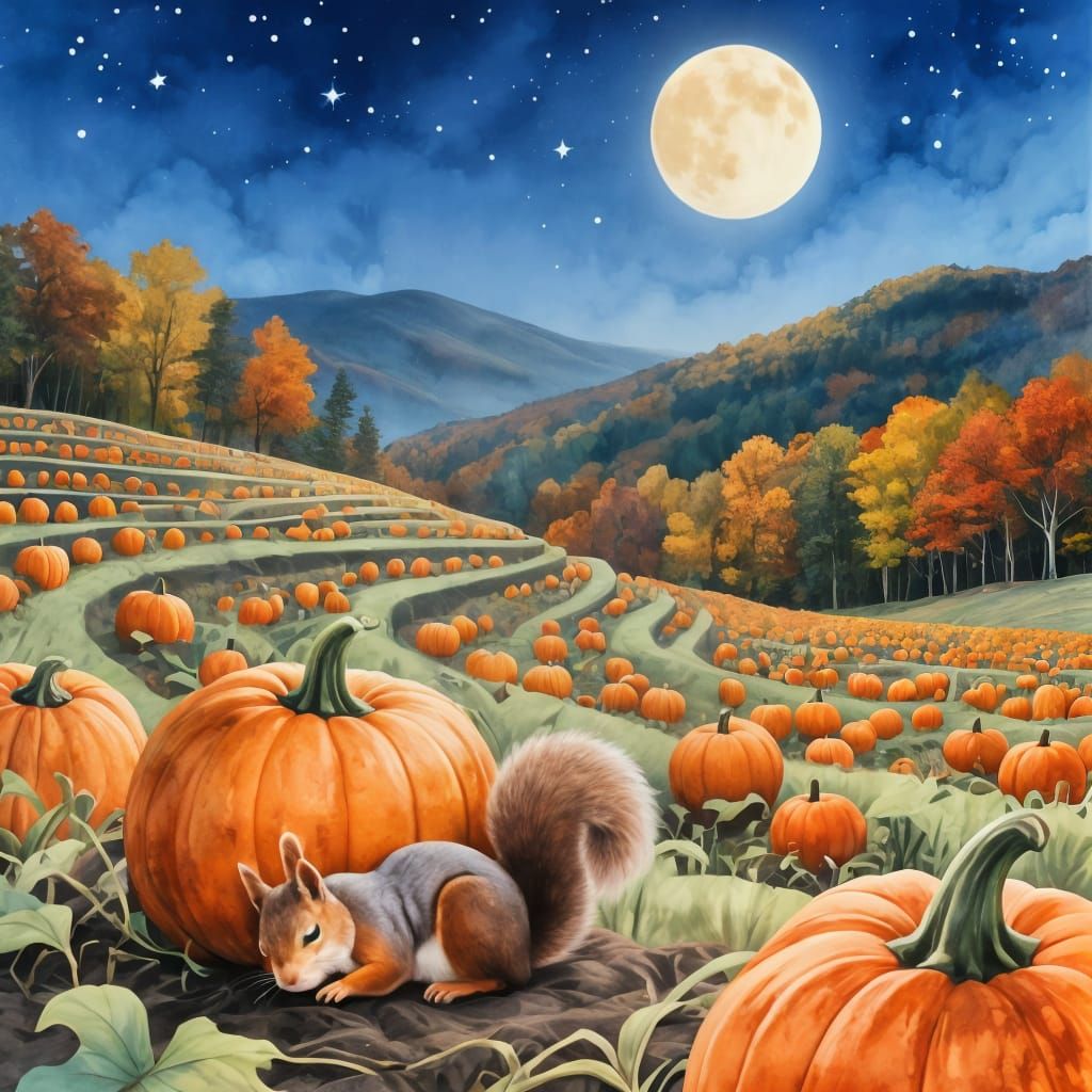 Autumn Harvest Moon Over Appalachian Pumpkin Fields