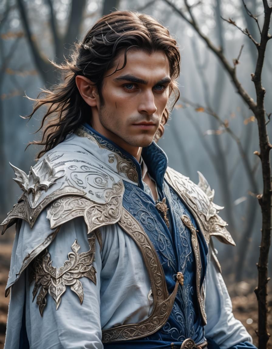 Young Elf Mage Casting Fire Spell, Digital Art