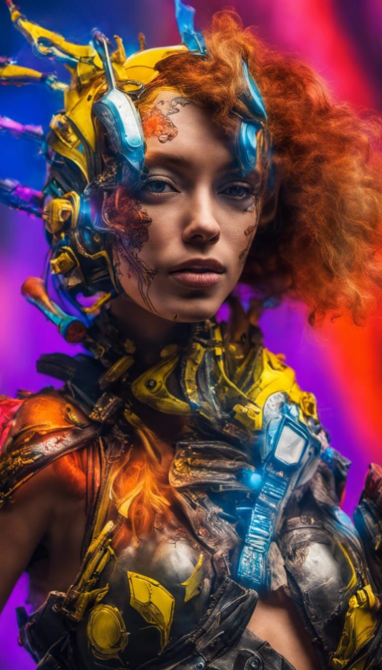 Punk Rock Cyborg Girl in Cyberpunk Style, Detailed 3D Art