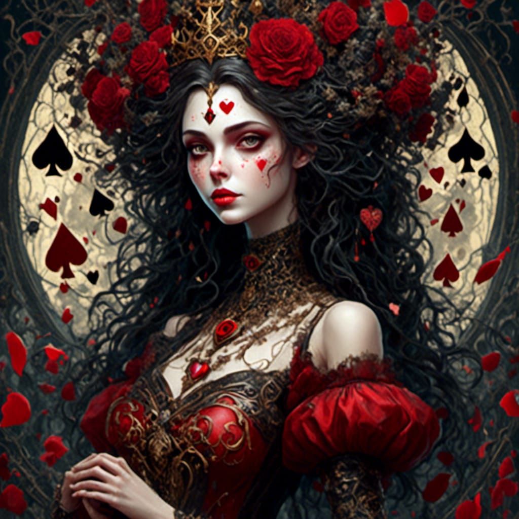 Detailed Queen of Hearts Portrait in Burton Style