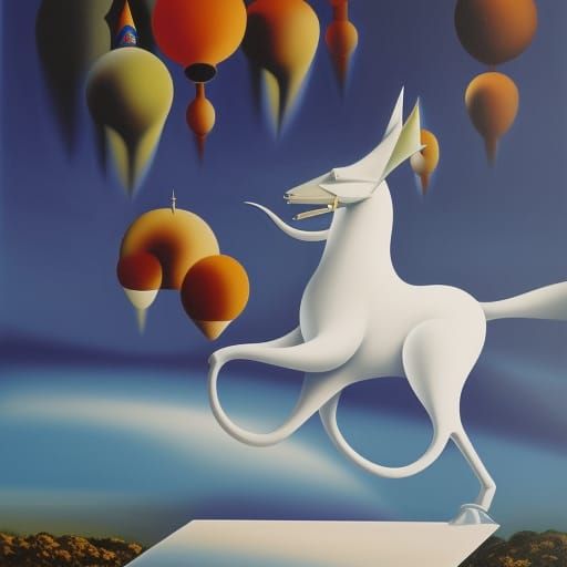 Surreal One-Legged Creature in De Chirico Style