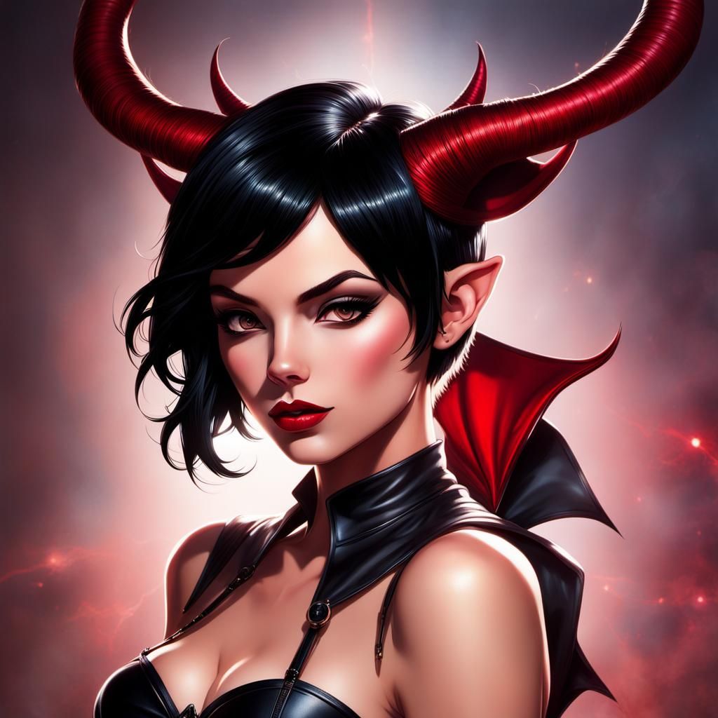 Woman with Antlers in Comic Book Style